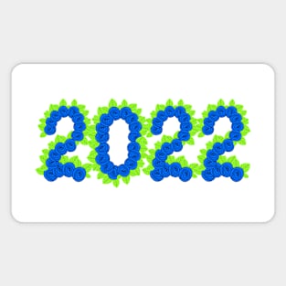 2022 formed with blue roses and green leaves Magnet